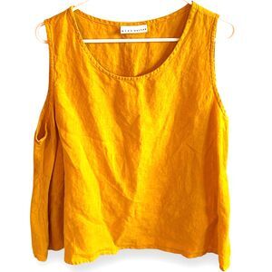 Bryn Walker Linen Tank Top Women's M Mustard Yellow Sleeveless Shirt Lagenlook